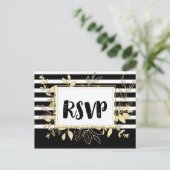 Moderne Zwarte Gouden Botanische Glamour Trouw-RSV Uitnodiging Briefkaart (Staand voorkant)