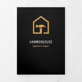 Moderne Zwarte & Gouden Bouw Vouwkaart Drieluik Kaart