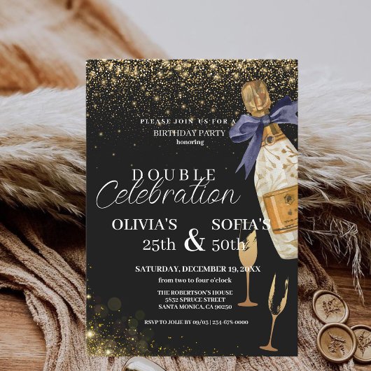 Moderne zwarte gouden champagne elke leeftijd verj kaart