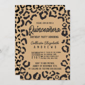 Moderne Zwarte Gouden Cheetah Leopard Quinceañera Kaart (Voorkant / Achterkant)