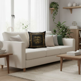 Moderne zwarte gouden elegante script calligrafie kussen