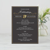 Moderne Zwarte Gouden Elegante Trouw Menu Kaart (Staand voorkant)