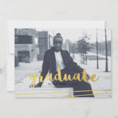 Moderne zwarte, gouden en witte afstudeeruitnodigi kaart (Voorkant)