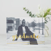 Moderne zwarte, gouden en witte afstudeeruitnodigi kaart (Staand voorkant)