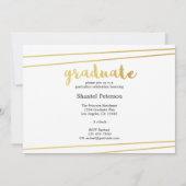 Moderne zwarte, gouden en witte afstudeeruitnodigi kaart (Achterkant)
