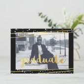 Moderne, zwarte, gouden en witte Afstuderen uitnod Kaart (Staand voorkant)