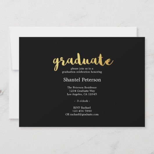 Moderne, zwarte, gouden en witte Afstuderen uitnod Kaart (Achterkant)