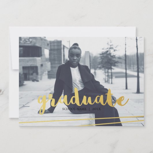 Moderne, zwarte, gouden en witte Afstuderen uitnod Kaart (Voorkant)