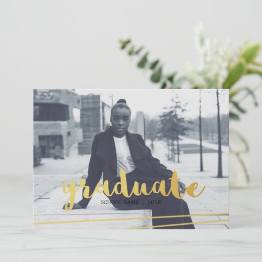 Moderne, zwarte, gouden en witte Afstuderen uitnod Kaart (Staand voorkant)