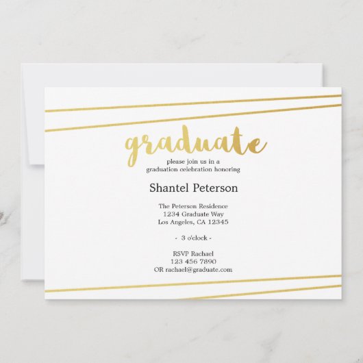 Moderne, zwarte, gouden en witte Afstuderen uitnod Kaart (Achterkant)