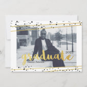 Moderne, zwarte, gouden en witte Afstuderen uitnod Kaart (Voorkant)