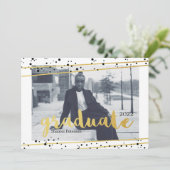 Moderne, zwarte, gouden en witte Afstuderen uitnod Kaart (Staand voorkant)