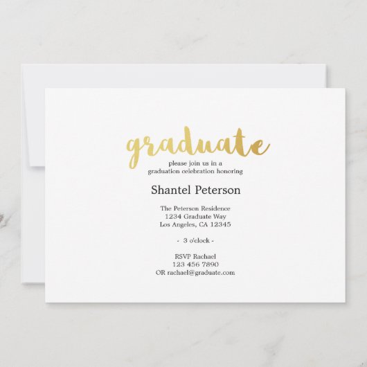 Moderne, zwarte, gouden en witte Afstuderen uitnod Kaart (Achterkant)