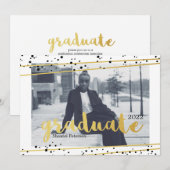 Moderne, zwarte, gouden en witte Afstuderen uitnod Kaart (Voorkant / Achterkant)