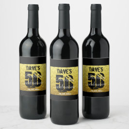 Moderne zwarte gouden fles 50e verjaardag wijn etiket