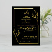 Moderne Zwarte & Gouden Folder Rand Monogram Folie Uitnodiging (Staand Voorkant)