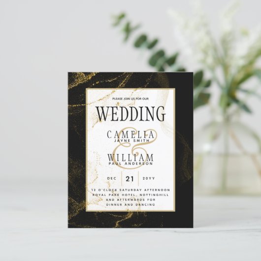 Moderne Zwarte Gouden Glitter Bruiloft (Staand voorkant)