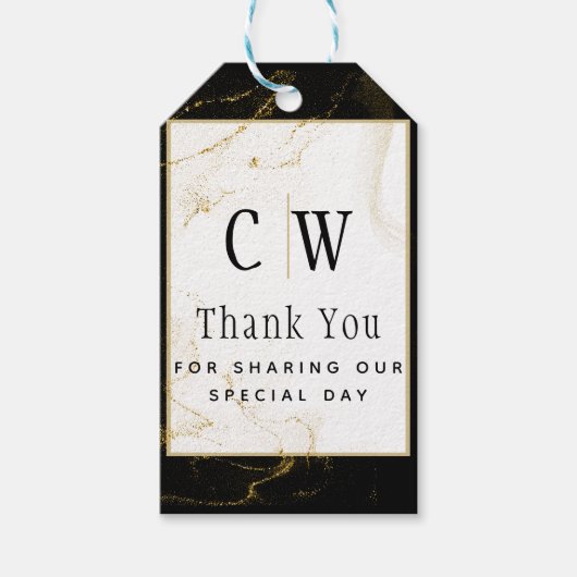 Moderne Zwarte Gouden Glitter Bruiloft Cadeaulabel (Voorkant)