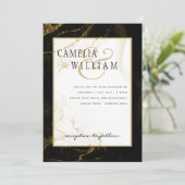 Moderne Zwarte Gouden Glitter Bruiloft Kaart (Staand voorkant)