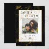 Moderne Zwarte Gouden Glitter Bruiloft Kaart (Voorkant / Achterkant)