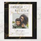 Moderne Zwarte Gouden Glitter Bruiloft Wijn Etiket (Enkel label)