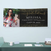 Moderne Zwarte Gouden Glitter Foto Afstudeerceremo Spandoek (Beurs)