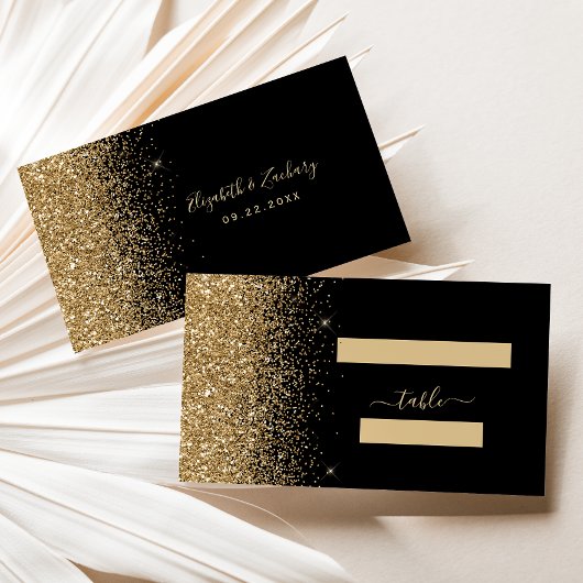 Moderne Zwarte Gouden Glitter Rand Trouw Plaatskaartje