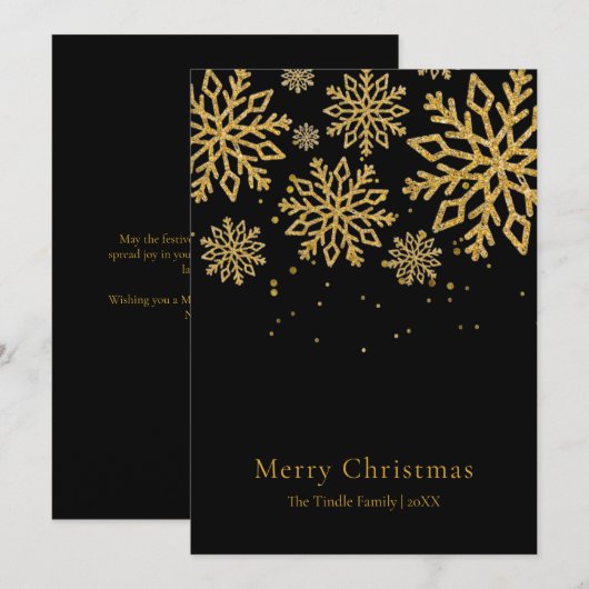 Moderne Zwarte Gouden Glitter Script Kerst Feestdagenkaart (Voorkant / Achterkant)