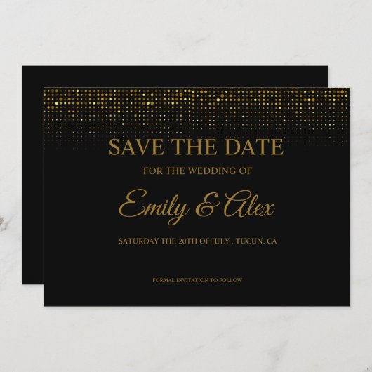 moderne zwarte & gouden glitters Bewaar de datum  Kaart (Voorkant / Achterkant)
