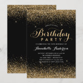 Moderne Zwarte Gouden Glitters Glans Verjaardag vo Kaart (Voorkant / Achterkant)