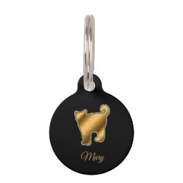 Moderne Zwarte Gouden Kat Huisdierpenning