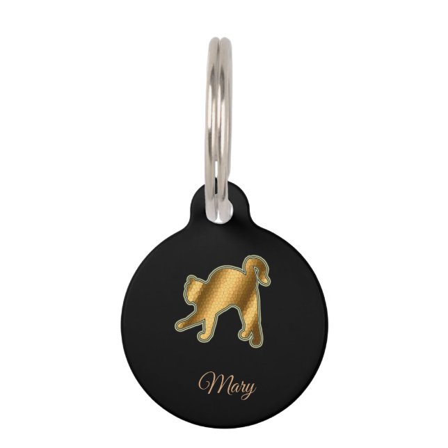 Moderne Zwarte Gouden Kat Huisdierpenning (Voorkant)