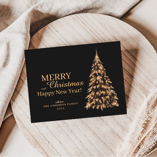 Moderne Zwarte Gouden Kerstboom Kerstkaart Kaart