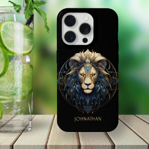 Moderne Zwarte Gouden Leeuw Zodiac Sterrenbeeld Na iPhone 15 Pro Case