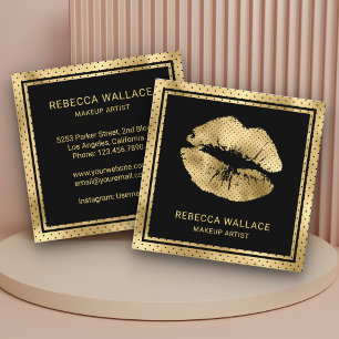 Moderne Zwarte Gouden Lippen Make-up Artiest Vierkante Visitekaartje