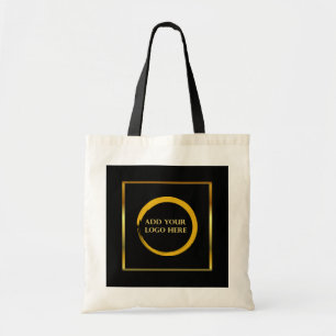 Moderne, zwarte gouden logo professionele promotie tote bag