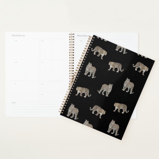 Moderne zwarte gouden luipaard Oerwoud dieren Planner (Display)