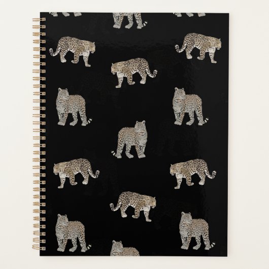 Moderne zwarte gouden luipaard Oerwoud dieren Planner (Voorkant)