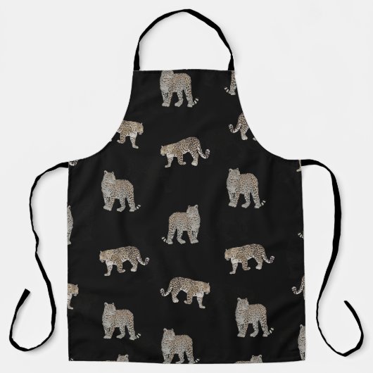 Moderne zwarte gouden luipaard Oerwoud dieren Schort (Voorkant)