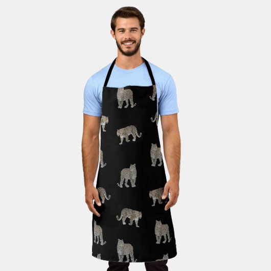 Moderne zwarte gouden luipaard Oerwoud dieren Schort (Gedragen)