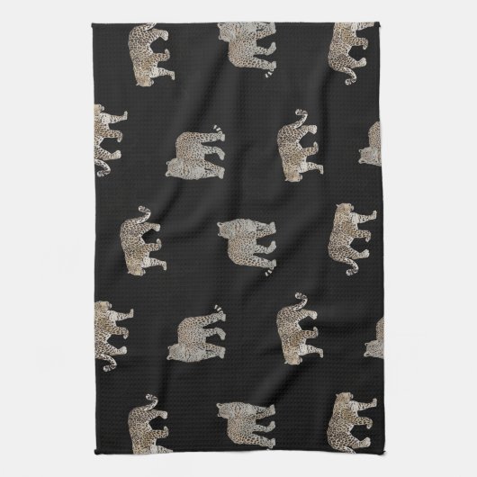 Moderne zwarte gouden luipaard Oerwoud dieren Theedoek (Verticaal)