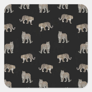 Moderne zwarte gouden luipaard Oerwoud dieren Vierkante Sticker