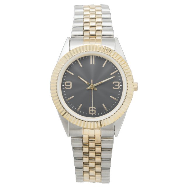 Moderne Zwarte & Gouden Luxe Horloge (Voorkant)