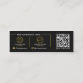Moderne Zwarte Gouden Luxe Onroerend Goed QR Code Mini Visitekaartje (Achterkant)