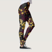 Moderne  zwarte gouden maroon Floral Toil Leggings (Rechts)