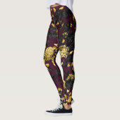 Moderne  zwarte gouden maroon Floral Toil Leggings (Links)