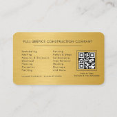 Moderne Zwarte & Gouden Metal Contractor QR Code Visitekaartje (Achterkant)
