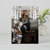 Moderne zwarte gouden minimalistische foto-afstude folie uitnodiging (Staand Voorkant)