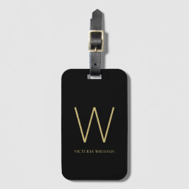 Moderne zwarte gouden minimalistische monogram bagagelabel