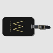 Moderne zwarte gouden minimalistische monogram bagagelabel (Voorkant (horizontaal))